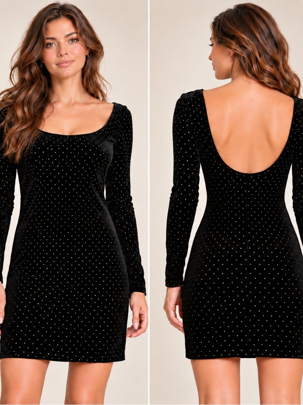 Motel Rocks Angel Black Velvet Studded Low Back Mini Dress XS